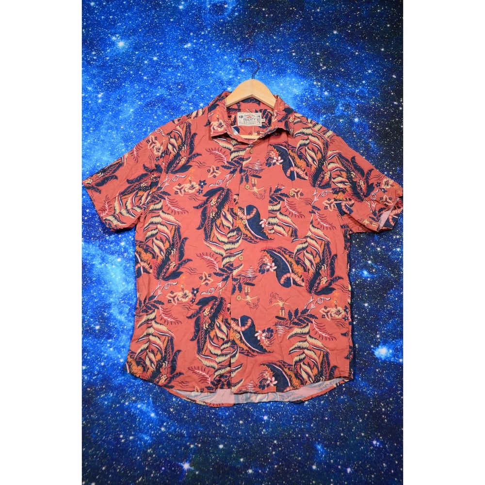 Faherty Shirt Mens Large Red Hawaiian‎ Floral Print Camp Button Up Huckberry
